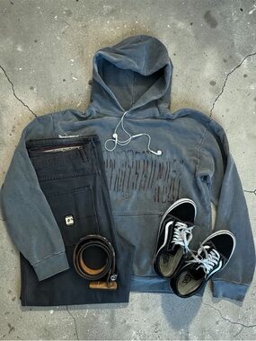 Washed Grey Pullover Hoodie - Men's Casual Sweatshirt